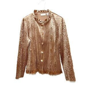 Chico's Keily Crinkle Velvet Ruffle Trim Jacket - Gold 1